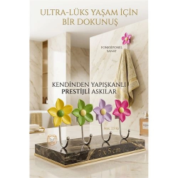 Mey İthalat®  4'lü Dekoratif Çiçekli Askı Seti - Banyo Askısı Mutfak Askısı Sanatsal Organizasyon 723058