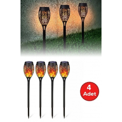 Mey İthalat® 4 lü Güneş Enerjili Alev Efektli LED Meşale Seti | Solar Bahçe ve Dış Mekan Aydınlatması