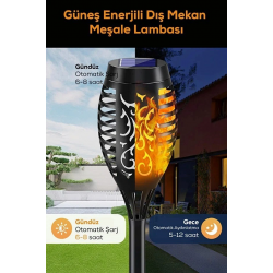 Mey İthalat® 4 lü Güneş Enerjili Alev Efektli LED Meşale Seti | Solar Bahçe ve Dış Mekan Aydınlatması
