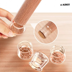 Mey İthalat® 4'lü Keçeli Şeffaf Silikon Sandalye Ayak Koruyucu Seti