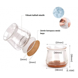 Mey İthalat® 4'lü Keçeli Şeffaf Silikon Sandalye Ayak Koruyucu Seti