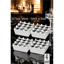 Mey İthalat® 4 lü Metal Döküm Küllük – 3x3 Yuvalı, Krom , Modern ve Ağırlıklı Tasarım 722219