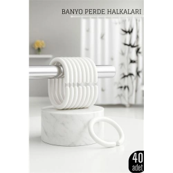 Mey İthalat® 40 Adet Esnek Banyo Duş Perdesi Halkası Beyaz - C Tipi Kolay Montaj Geçme Perde Halkası Seti  719911