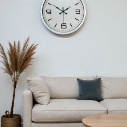 Mey İthalat® 40 cm Beyaz Metal Modern Duvar Saati