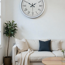 Mey İthalat® 40 cm Beyaz Metal Retro Duvar Saati