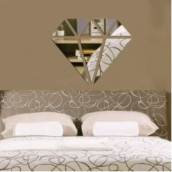 Mey İthalat® 40x40 cm Elmas Formlu Kırılmaz Pleksi Ayna - Geometrik Duvar Dekoru