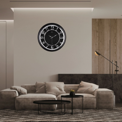 Mey İthalat® 45 Cm Siyah Çerçeve Kabartma Gümüş Rakam Duvar Saati