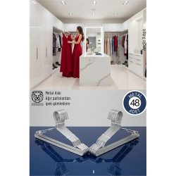 Mey İthalat® 48'li Lüks Çelik Elbise Askısı - İz Yapmayan İnce Tasarım Metal Kıyafet Düzenleyici (40cm)