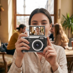 Mey İthalat® 48 MP Kompakt Dijital Kamera 4K Video 8X Zoom ve Flip Ekran Selfie Vlog Uyumlu