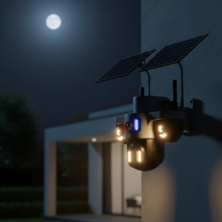 Mey İthalat® 4G Destekli Çift Güneş Panelli IP Kamera Gece Görüşlü ve Sesli İletişimli