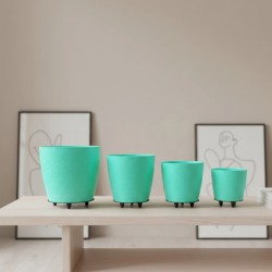 Mey İthalat® 4’lü 3D Ayaklı Yeşil Saksı Seti Dekoratif Modern Tasarım