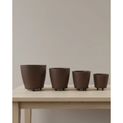 Mey İthalat® 4’lü 3D Kahve Tonlu Ayaklı Saksı Seti Modern Dekoratif Vazo Takımı