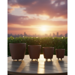 Mey İthalat® 4’lü 3D Kahverengi Ayaklı Dekoratif Saksı Takımı Modern Tasarım