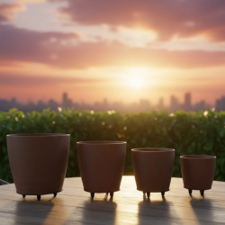 Mey İthalat® 4’lü 3D Kahverengi Ayaklı Dekoratif Saksı Takımı Modern Tasarım