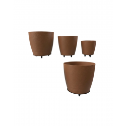 Mey İthalat® 4’lü 3D Kahverengi Ayaklı Dekoratif Saksı Takımı Modern Tasarım