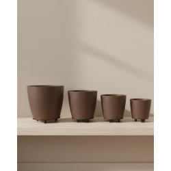 Mey İthalat® 4’lü 3D Kahverengi Dekoratif Vazo Seti Modern Ayaklı Şık Saksı Takımı