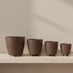 Mey İthalat® 4’lü 3D Kahverengi Dekoratif Vazo Seti Modern Ayaklı Şık Saksı Takımı