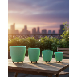 Mey İthalat® 4’lü 3D Mint Yeşil Saksı Seti Modern Tasarım Dekoratif Ayaklı Vazo