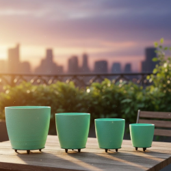 Mey İthalat® 4’lü 3D Mint Yeşil Saksı Seti Modern Tasarım Dekoratif Ayaklı Vazo