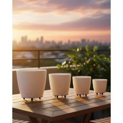 Mey İthalat® 4’lü 3D Modern Beyaz Vazo Takımı Ayaklı Dekoratif Saksı Seti