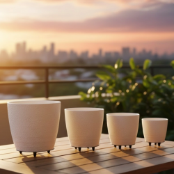 Mey İthalat® 4’lü 3D Modern Beyaz Vazo Takımı Ayaklı Dekoratif Saksı Seti