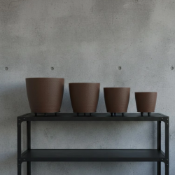 Mey İthalat® 4’lü 3D Modern Kahverengi Vazo Seti Ayaklı Dekoratif Saksı Takımı