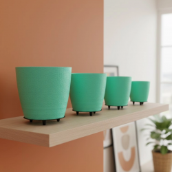 Mey İthalat® 4’lü 3D Modern Yeşil Vazo Seti Dekoratif Ayaklı Saksı Takımı