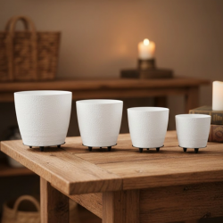 Mey İthalat® 4’lü 3D Şık Beyaz Saksı Seti Modern Ayaklı Dekoratif Vazo