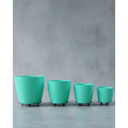 Mey İthalat® 4’lü 3D Yeşil Dekoratif Saksı Takımı Ayaklı Modern Vazo Seti