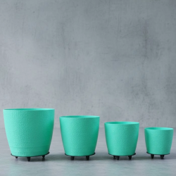 Mey İthalat® 4’lü 3D Yeşil Dekoratif Saksı Takımı Ayaklı Modern Vazo Seti