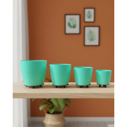 Mey İthalat® 4’lü 3D Yeşil Dekoratif Vazo Seti Modern Ayaklı Şık Saksı Takımı