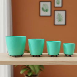 Mey İthalat® 4’lü 3D Yeşil Dekoratif Vazo Seti Modern Ayaklı Şık Saksı Takımı