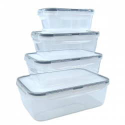 Mey İthalat®  4lü İç İçe Sızdırmaz Contalı Kilitli Kapaklı Plastik Erzak Saklama Kapları LC315