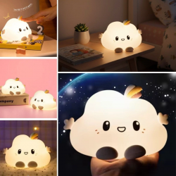 Mey İthalat® 5 Farklı Renk Modlu Bulut Figürlü Pofuduk LED Gece ası–Yumuşak Dokulu Çocuk Odası ve Dekoratif Şarjlı Ortam Işığı