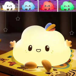 Mey İthalat® 5 Farklı Renk Modlu Bulut Figürlü Pofuduk LED Gece ası–Yumuşak Dokulu Çocuk Odası ve Dekoratif Şarjlı Ortam Işığı