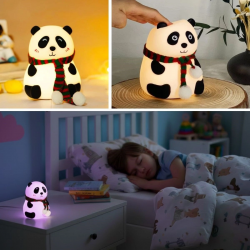 Mey İthalat® 5 Farklı Renk Modlu Panda Figürlü Pofuduk LED Gece ası–Yumuşak Dokulu Çocuk Odası ve Dekoratif Şarjlı Ortam Işığı