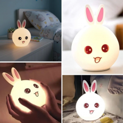 Mey İthalat® 5 Farklı Renk Modlu Tavşan Figürlü Pofuduk LED Gece ası–Yumuşak Dokulu Çocuk Odası ve Dekoratif Şarjlı Ortam Işığı