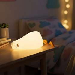 Mey İthalat® 5 Farklı Renk Modlu Tembel Ördek Figürlü Pofuduk LED Gece ası–Yumuşak Dokulu Çocuk Odası ve Dekoratif Şarjlı Ortam Işığı