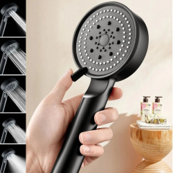 Mey İthalat®  5 Fonksiyonlu Yüksek Basınçlı Ayarlanabilir Siyah Duş Başlığı