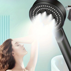 Mey İthalat®  5 Fonksiyonlu Yüksek Basınçlı Ayarlanabilir Siyah Duş Başlığı