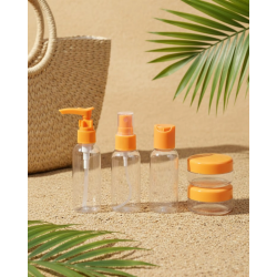 Mey İthalat® 5 Parça Taşınabilir Seyahat Banyo Seti Şeffaf Şişe Takımı