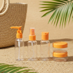 Mey İthalat® 5 Parça Taşınabilir Seyahat Banyo Seti Şeffaf Şişe Takımı