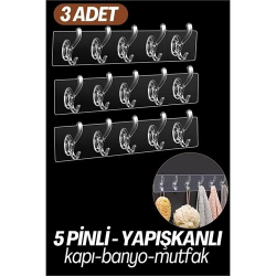 Mey İthalat® 5 Pinli 3 lü set Yapışkanlı Askı Xenoty Design 718948