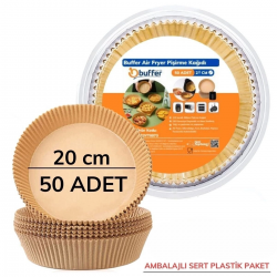 Mey İthalat®  50 Adet 20 cm Air Fryer Pişirme Kağıdı Tek Kullanımlık Yağ Geçirmez Yuvarlak Tabak Model PVC