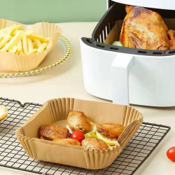 Mey İthalat® 50 Adet Air Fryer Pişirme Kağıdı Tek Kullanımlık Hava Fritöz Yağ Geçirmez Yapışmaz Kare Tabak Model