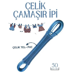Mey İthalat® 50 mt Çelik Çamaşır İpi Pvc Kaplı Dayanıklı Çamaşır İpi  Balkon Çamaşır İpi 718621