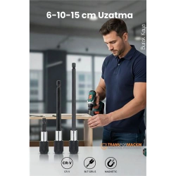 Mey İthalat®  6-10-15 cm 3'lü Manyetik Uzatma Bits Adaptör Seti | Ulaşılmaz Alanlar ve Hassas Vidalama İçin