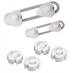 Mey İthalat®  6 Parça Çocuk Güvenlik 3'lü Seti-2 Boy Çekmece,Dolap Kilidi ve 4 Adet Priz İçi Güvenlik Düğmesi