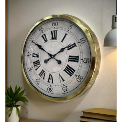 Mey İthalat® 60 cm Gold Metal Dekoratif Roma Rakamlı Duvar Saati