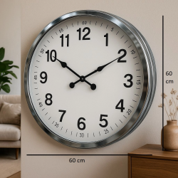 Mey İthalat® 60 cm Krom Metal Dekoratif Duvar Saati